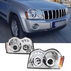 Μπροστινά Φανάρια Set Για Jeep Grand Cherokee 05-08 WK Angel Eyes & Led Χρωμίου HB4/H1 Manual Sonar