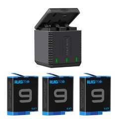 RuigPro Φορτιστής Charging Box μπαταριών 3 θέσεων για GoPro 9/10/11 με 3 μπαταρίες δώρο (RG-901-3CH)