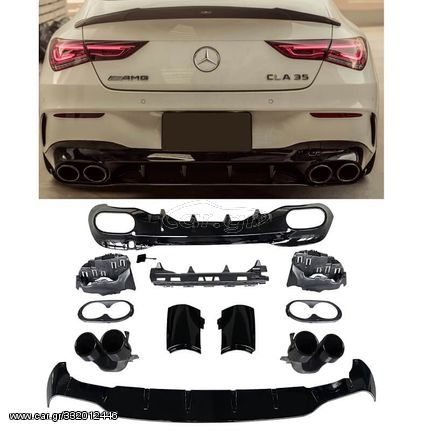 Diffuser Πίσω Προφυλακτήρα Για Mercedes-Benz CLA W118 C118 19+ Amg Look Για Amg Sport Line Προφυλακτήρες Σετ Με Στρογγυλές Μαύρες Μπούκες