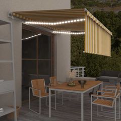 vidaXL Τέντα Αυτόματη με Σκίαστρο/LED/Αισθ. Ανέμου Κίτρινο/Λευκό 4x3 μ