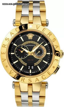 Versace New V-Race chronograph Mens Watch Two Tone Stainless Steel Bracelet VEBV00519