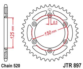 Πίσω γρανάζι κίνησης μάρκας JT 40 δοντιών για KTM LC 4 640 Super Moto 99 04 - JTR897.40ZBK Κωδ.203178-τηλ.210.8000616