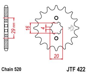 Μπροστινό γρανάζι μηχανής JT 12 δοντιών για Cagiva, Kawasaki, Suzuki και Yamaha για αλυσίδα βήματος 520 - JTF422.12 Κωδ.192344-τηλ.210.8000616