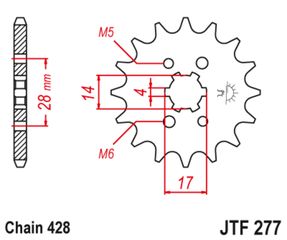 Μπροστινό γρανάζι μηχανής JT 14 δοντιών για Honda CRF125, TRX90, Aprilia 125 RS4 και Derbi 125 - JTF277.14 Κωδ.196807-τηλ.210.8000616