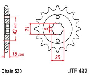 Μπροστινό γρανάζι μηχανής JT 15 δοντιών για Ducati 500 και 600 SL Pantah Sports - JTF492.15 Κωδ.192383-τηλ.210.8000616