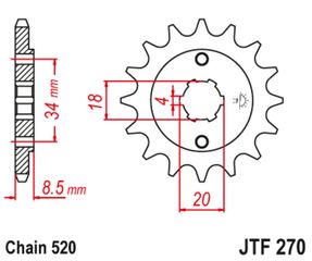 Εμπρόσθιο γρανάζι κίνησης μάρκας JT 14 δοντιών για Honda Rebel 250 (87) - JTF270.14 Κωδ.195503-τηλ.210.8000616