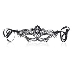 Black Venician Eye Mask with Satin Tie-thumb-3