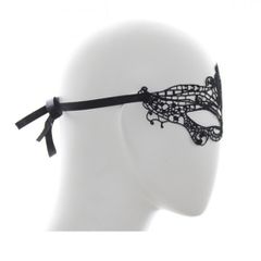 Black Venician Eye Mask with Satin Tie-thumb-2