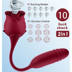 Clitoral Air suction Rose with thrusting bullet Vibrator-thumb-3