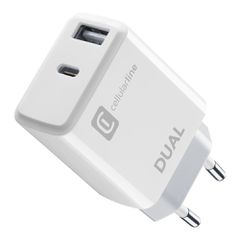 Cellular Line 414091 Φορτιστής Χωρίς Καλώδιο με Θύρα USB-A και Θύρα USB-C 20W Power Delivery Λευκός