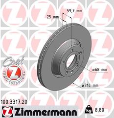 ΔΙΣΚΟΠΛΑΚΕΣ ZIMMERMANN 314 Χ 25 ΓΙΑ AUDI A6 04-11