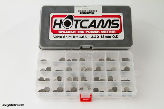 Hot Cams σετ καπελότα βαλβιδών διαμέτρου 13.00mm από 1.85mm έως 3.20mm για κάθε 0.05mm HCSHIM32