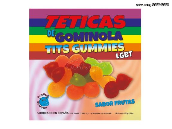 DIABLO GOLOSO - FRUIT FLAVOR GLITTER TITS GUMMY BOX 6 COLORS AND FLAVORS LGBT MADE IS SPAIN /es/pt/en/fr/it/