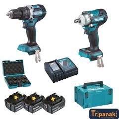 Makita Promo Kit DLX2359TJ1 - Κρουστικό δραπανοκατσάβιδο DHP484 + το μπουλονόκλειδο DTW300 μαζί με 3 μπαταρίες 5.0Ah (3x5.0Ah), ταχυφορτιστή, βαλίτσα μεταφοράς MakPac και σετ 9 καρυδάκια 1/2" σε