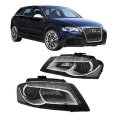 Μπροστινά Φανάρια Set Για Audi A3 8P 08-12 TRU DRL Oem look Μαύρα H7 Με Μοτέρ Depo