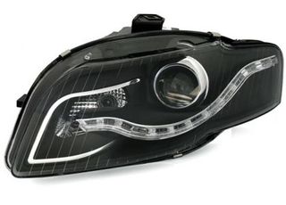 Φανάρια εμπρός led για Audi A4 B7 (2004-2008) - chrome ,μαύρα , με λάμπες (Η1) - σετ 2τμχ.