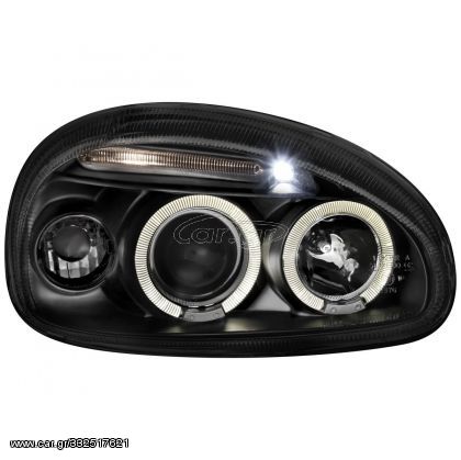 Φανάρια εμπρός angel eyes για Opel Corsa B (1993-2001) - μαύρα , με λάμπες (Η1) - σετ 2τμχ.