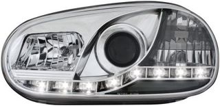 Φανάρια εμπρός led devil eyes για Vw Golf IV - chrome , με λάμπες (Η1) - σετ 2τμχ.