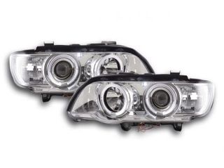 Φανάρια εμπρός angel eyes για BMW X5 (1999-2003) - chrome , με λάμπες (Η1) - σετ 2τμχ.