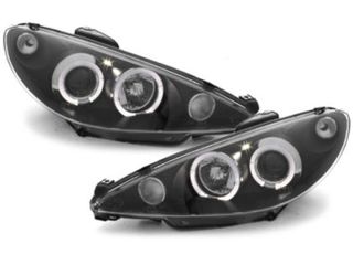 Φανάρια εμπρός angel eyes για Peugeot 206 , μαύρα , με λάμπες (Η1) - σετ 2τμχ.