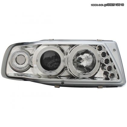 Φανάρια εμπρός angel eyes για Seat ibiza 6K (1993-2000) - chrome , με λάμπες (Η1) - σετ 2τμχ.