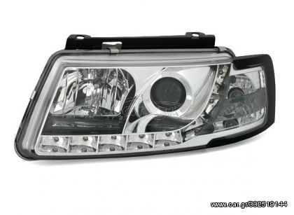 Φανάρια εμπρός led για Vw Passat 3Β/B5 (1997-2000) - chrome , με λάμπες (Η1) - σετ 2τμχ.