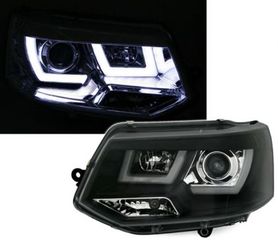 Φανάρια εμπρός led για Vw Transporter T5 (2009+) - μαύρα , με λάμπες (Η1) - σετ 2τμχ.