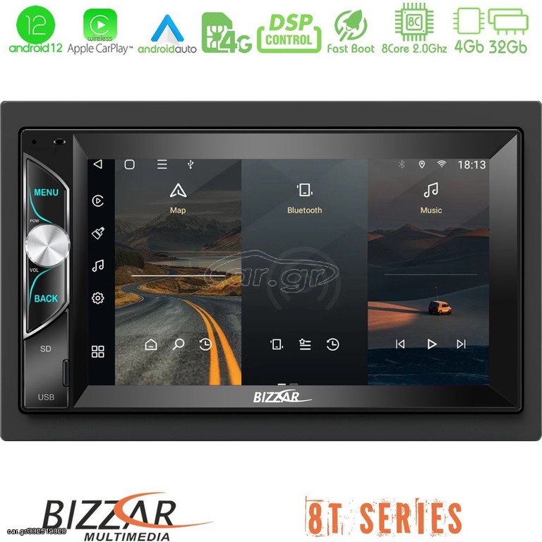 Bizzar OEM 2DIN Deck 8core Android12 4+32GB Navigation Multimedia Deckless 6.5" με Carplay/AndroidAuto