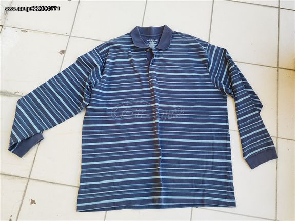 Ριγέ Μακρυμάνικη μπλούζα τύπου polo Νο XL