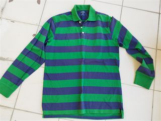 Ριγέ Μακρυμάνικη μπλούζα τύπου polo Νο L πράσινη