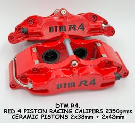 DTM R4. ΔΑΓΚΑΝΕΣ CALIPERS RED ΚΟΚΚΙΝΕΣ 4 x PISTONS 2Χ38mm + 2Χ42mm for ROTORS εως 335mm ΤΙΜΗ ΖΕΥΓΟΥΣ