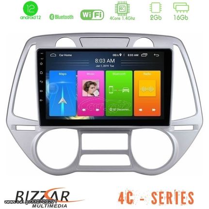 Bizzar 4C Series Hyundai i20 2009-2012 Auto A/C 4Core Android12 2+16GB Navigation Multimedia Tablet 9