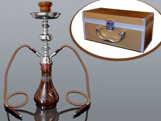 ΝΑΡΓΙΛΕΣ MADO SHISHA ΔΙΠΛΟΣ 48cm HOOKAH 2 HOSE BROWN 665-5514 ΚΑΦΕ ΜΕ ΒΑΛΙΤΣΑΚΙ