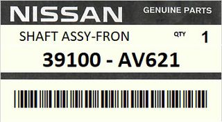 Ημιαξόνιο εμπρός δεξιό NISSAN PRIMERA P12 2003-2007 ENGINE YD22DDT #39100AV621