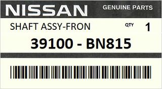 Ημιαξόνιο εμπρός δεξιό NISSAN ALMERA N16 2003-2006 ENGINE QG18DE F/ABS AT TRANS #39100BN815