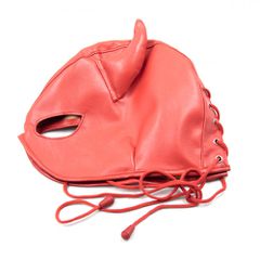 Devils RED Leather Half Face Role Play Hood Harness-thumb-3