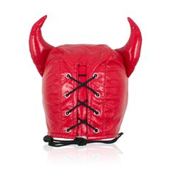 Devils RED Leather Half Face Role Play Hood Harness-thumb-2
