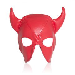 Devils RED Leather Half Face Role Play Hood Harness-thumb-8