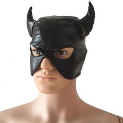 Devils BLACK Leather Half Face Role Play Hood Harness-thumb-3