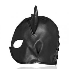 Devils BLACK Leather Half Face Role Play Hood Harness-thumb-6