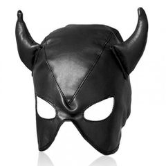 Devils BLACK Leather Half Face Role Play Hood Harness-thumb-7