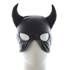 Devils BLACK Leather Half Face Role Play Hood Harness-thumb-8
