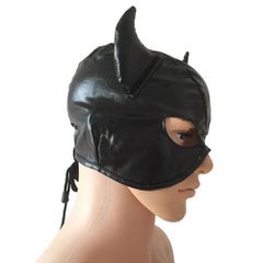 Devils BLACK Leather Half Face Role Play Hood Harness-thumb-1