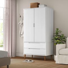Ντουλάπα MOLDE Λευκή 90x55x175 εκ. από Μασίφ Ξύλο Πεύκου 350523