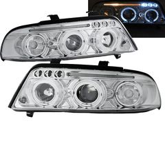 Μπροστινά Φανάρια Set Για Audi A4 B5 99-00 Angel Eyes & Led Χρωμίου H1/H1 Junyan