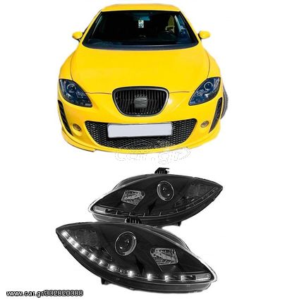 Μπροστινά Φανάρια Set Για Seat Leon 1P 05-09 Drl Μαύρα H1/H1 Sonar