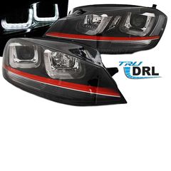 Μπροστινά Φανάρια Set Για Vw Golf Viι (7) 12-17 Tru Drl U-Type Gti Μαύρα/Κόκκινο H7/H1 Με Μοτέρ Sonar