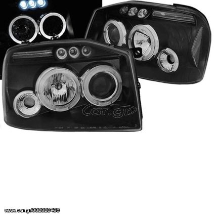 Μπροστινά Φανάρια Set Για Nissan Navara D22 01-04 Angel Eyes & Led Μαύρα H1/H1 Manual Junyan