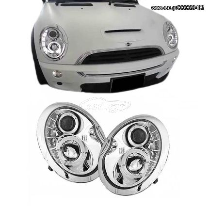 Μπροστινά Φανάρια Set Για Mini Cooper (R50/52/53) 01-06 Drl Χρωμίου H1/H1 Με Μοτέρ Sonarr