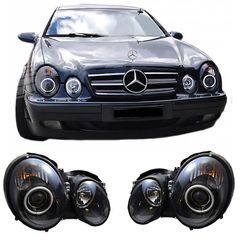 Μπροστινά Φανάρια Set Για Mercedes-Benz Clk W208 97-02 Ccfl Angel Eyes Μαύρα H7/H1 Με Ρύθμιση Αέρος Sonar